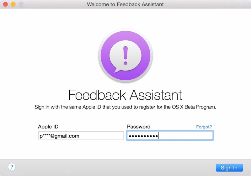 Sử dụng Feedback Assistant macOS High Sierra